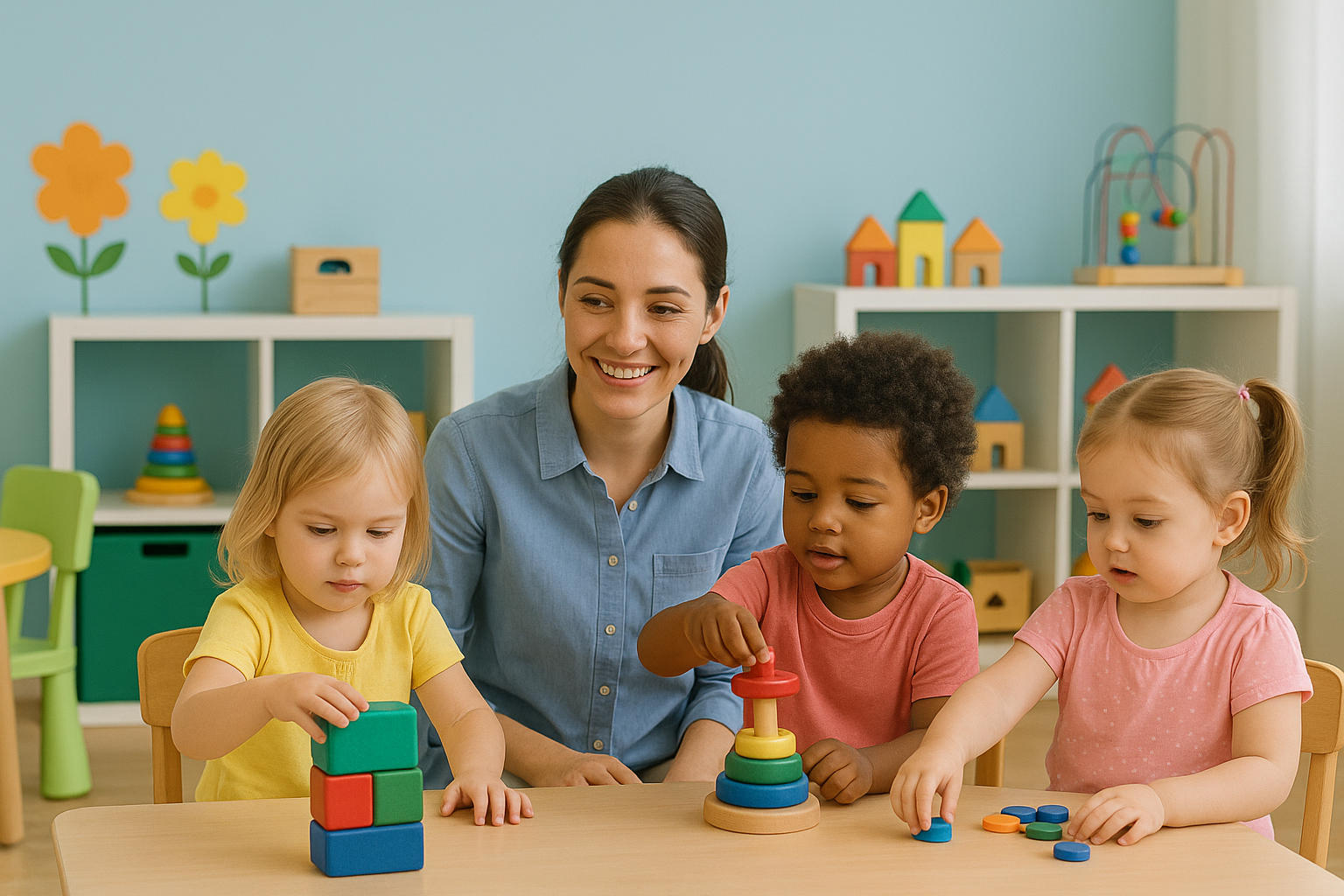 Happy children playing and learning